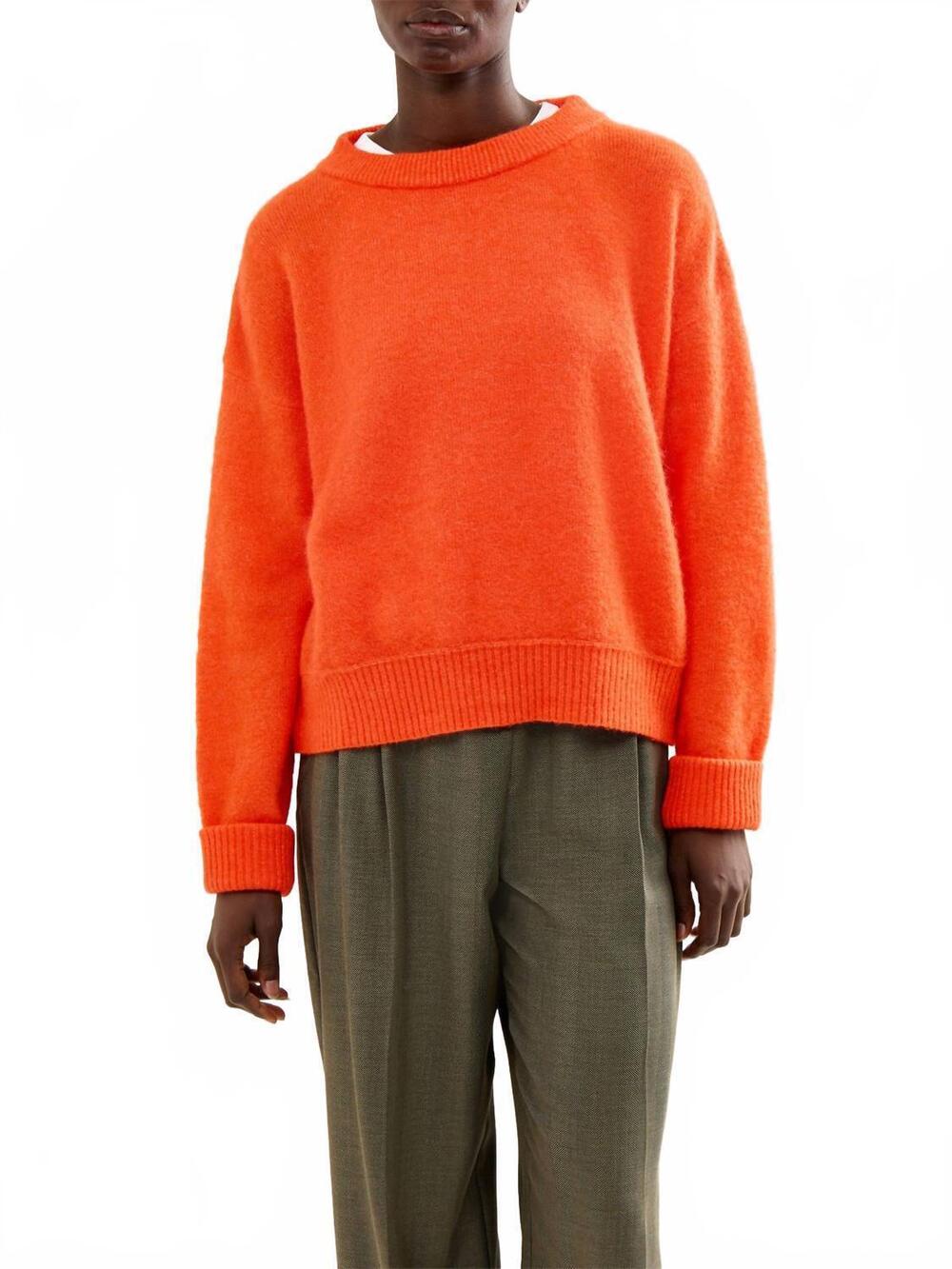 NEW NAADAM featherweight long sleeve crewneck sweater in coral